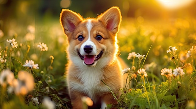 Un chien dans un champ de fleurs