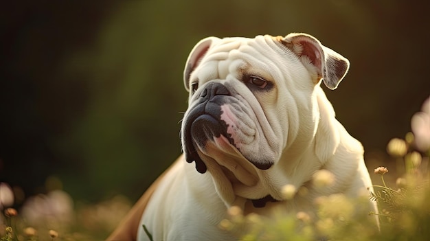 Un chien dans un champ de fleurs