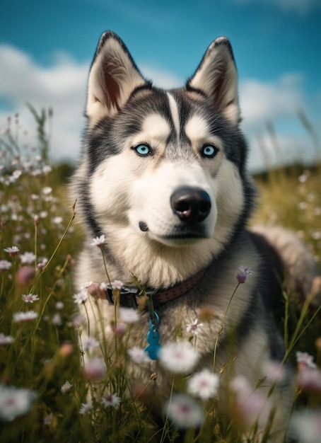 Un chien dans un champ de fleurs