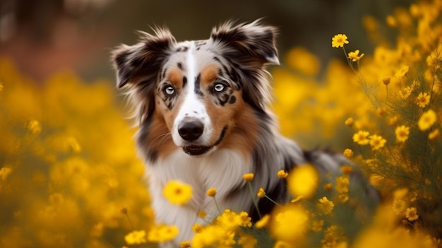 Un chien dans un champ de fleurs