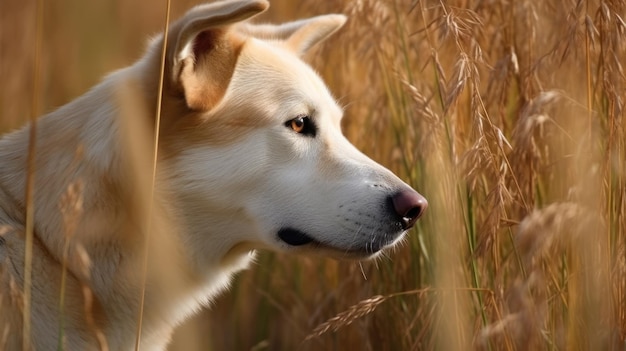 Un chien dans un champ d'herbes hautes