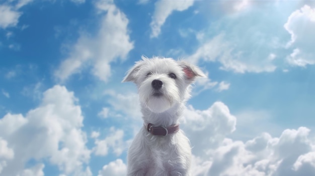 Un chien dans un ciel bleu