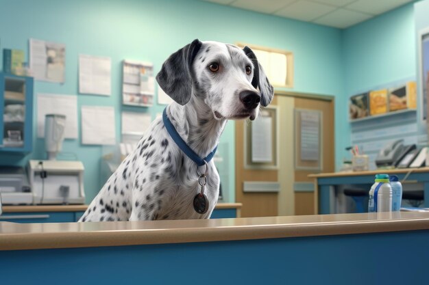 Photo chien dans la clinique vétérinaire moderne ai généré