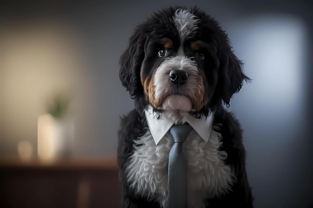 Un chien dans un costume d'affaires au bureau Concept d'employé de bureau d'un employé obéissant AI Generation