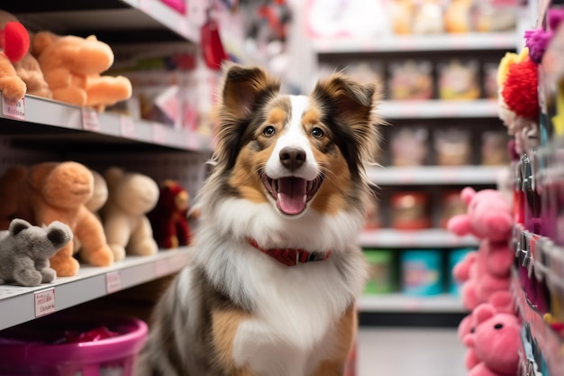 chien dans un couloir d'un magasin d'animaux