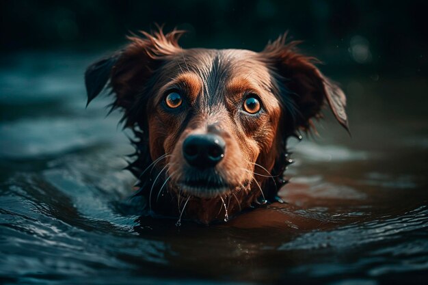 Chien dans l'eau IA générative