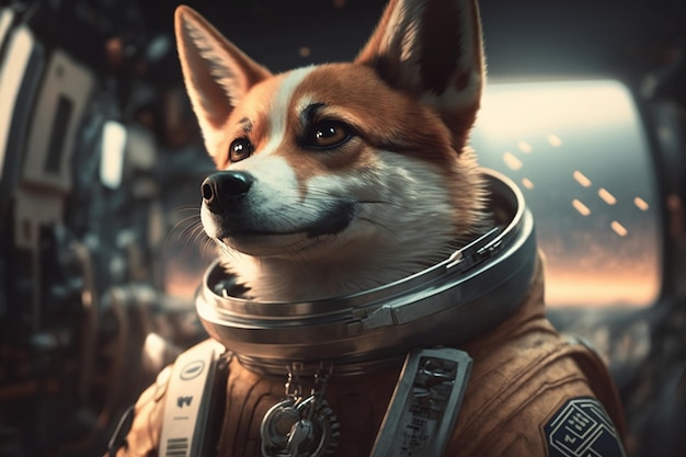 Un chien dans l'espace avec une combinaison spatiale