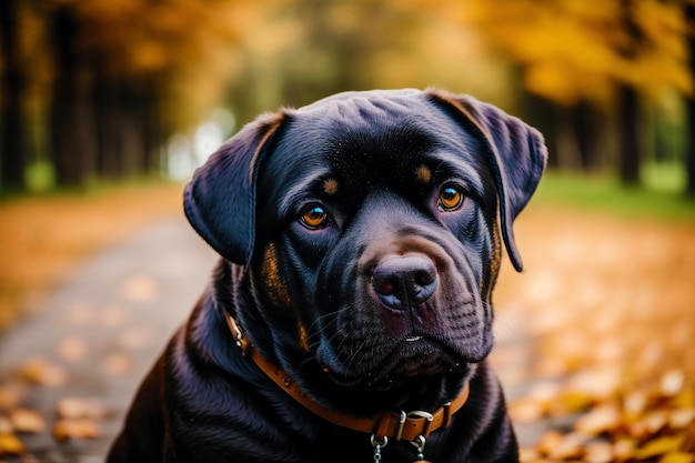 Un chien dans les feuilles d'automne