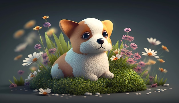 Un chien dans un jardin fleuri