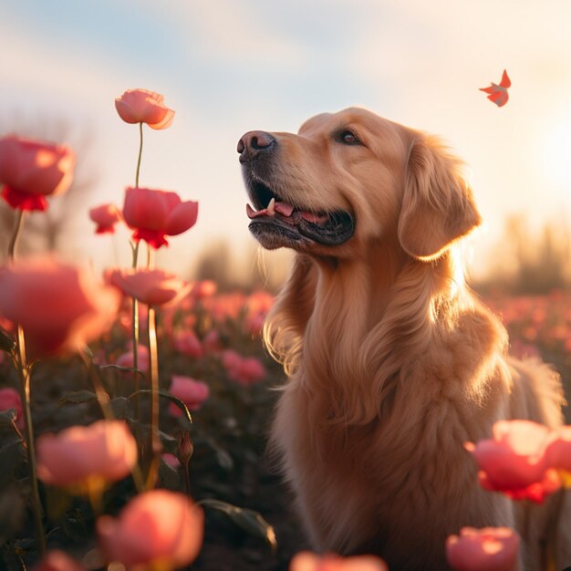 chien dans le jardin photo générative par ai