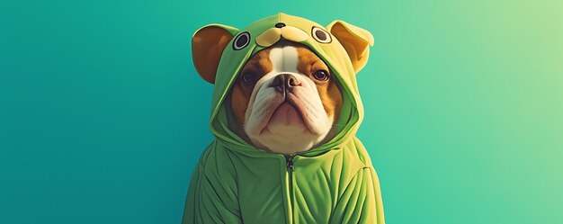 Un chien dans une veste verte.