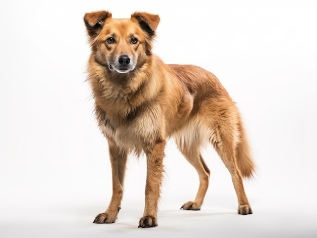 Un chien debout sur un fond blanc