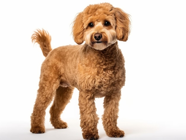 Un chien debout sur un fond blanc