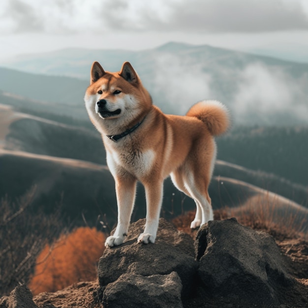 Un chien debout sur un rocher