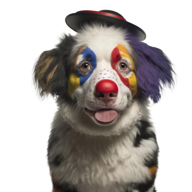 Chien déguisé en clown