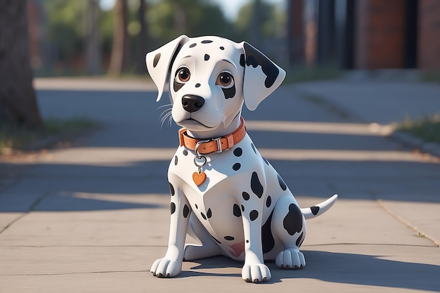 Un chien de dessin animé assis sur le sol avec un collier autour de son cou