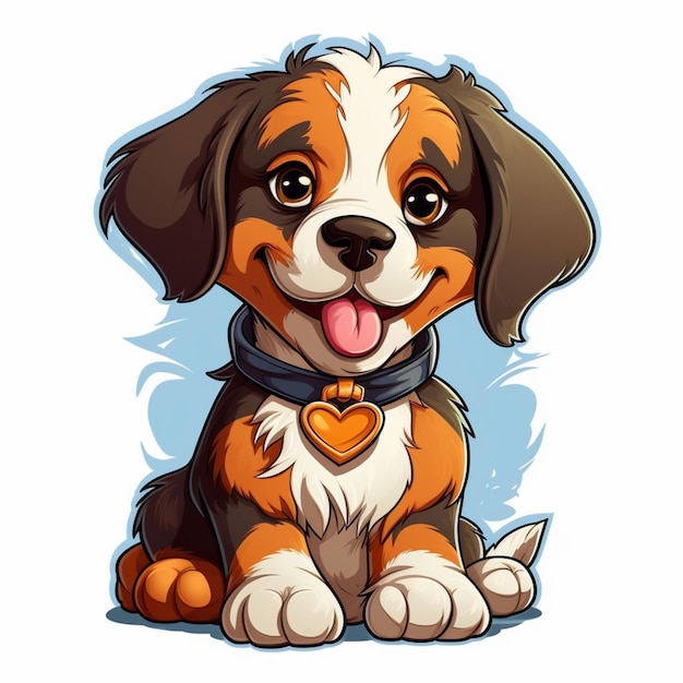 Un chien de dessin animé avec un coeur sur son collier