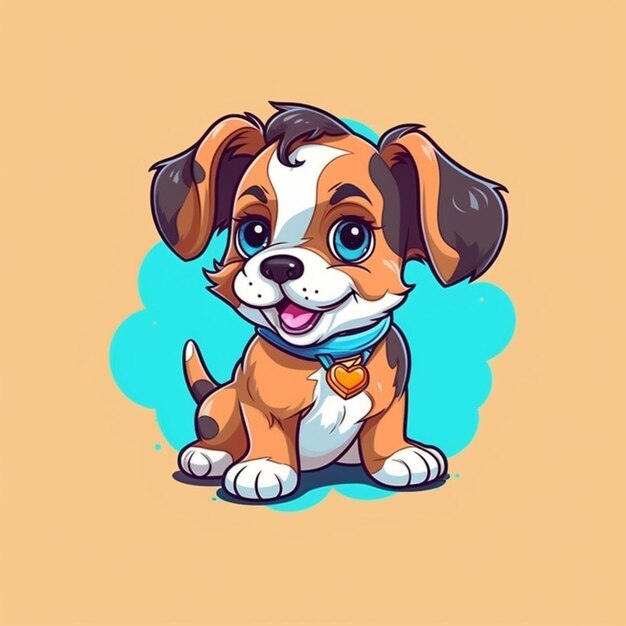 un chien de dessin animé avec un collier assis sur un fond jaune ai générative