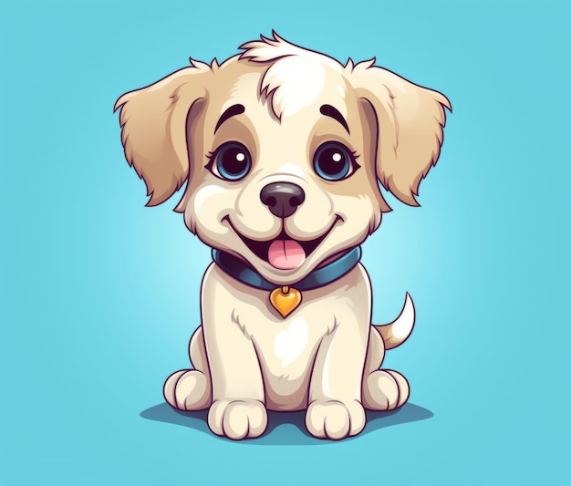 Un chien de dessin animé avec un collier qui dit "chien heureux" dessus