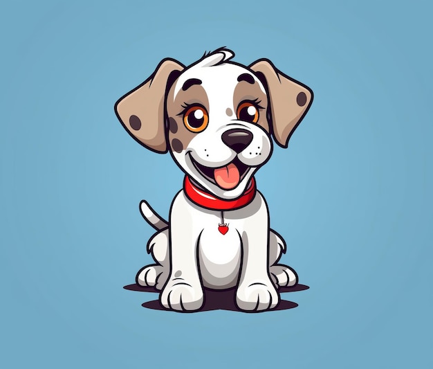 Un chien de dessin animé avec un collier rouge qui dit "chien heureux" dessus
