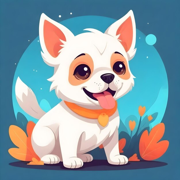 un chien de dessin animé avec une étiquette qui dit chien heureux