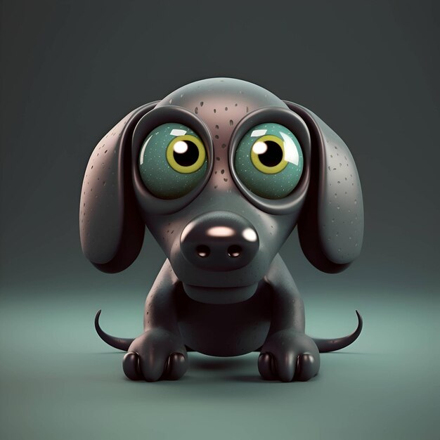 Chien de dessin animé avec de grands yeux sur un fond gris rendu 3D