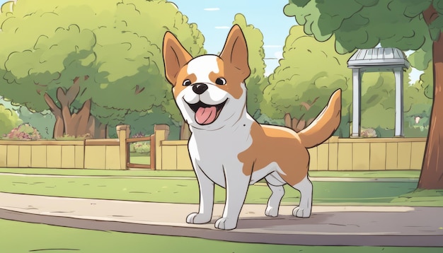 Un chien de dessin animé avec une langue haletante debout sur un trottoir