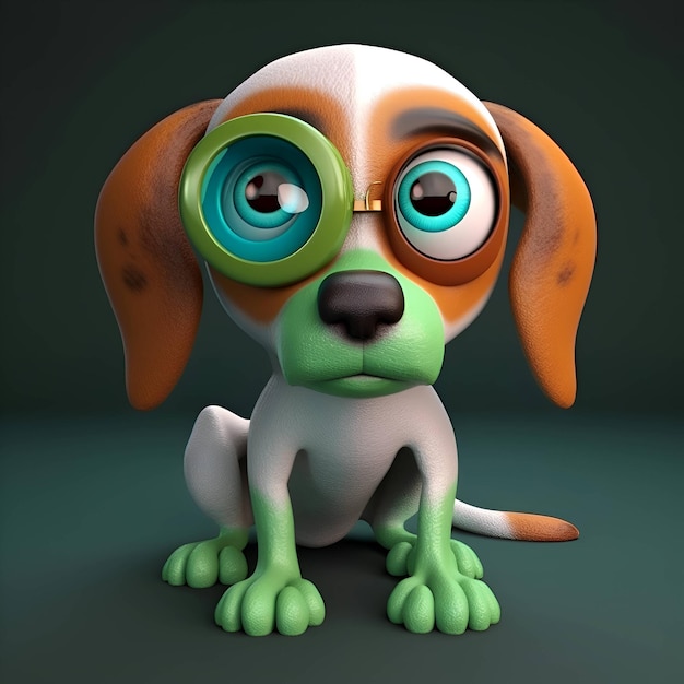 Chien de dessin animé avec des lunettes en regardant la caméra Illustration 3D