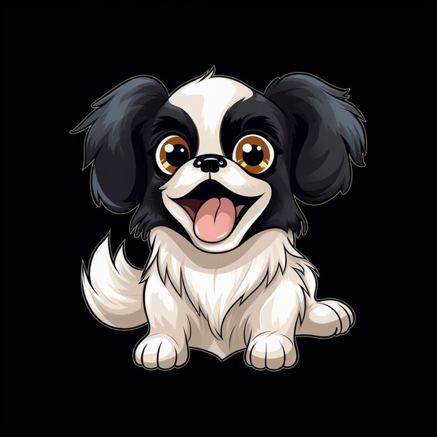 Un chien de dessin animé qui sourit et a un visage noir et blanc.