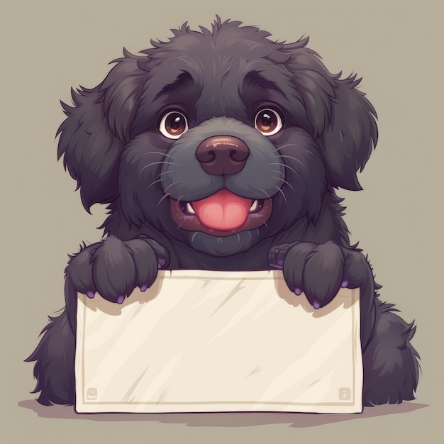 Photo un chien de dessin animé tenant un signe blanc peinture numérique adorable