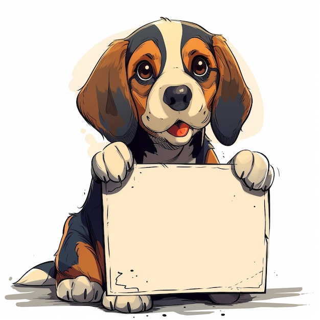 Photo un chien de dessin animé tenant un signe blanc peinture numérique adorable