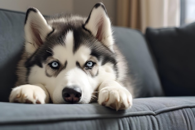 Un chien détendu allongé sur un canapé confortable