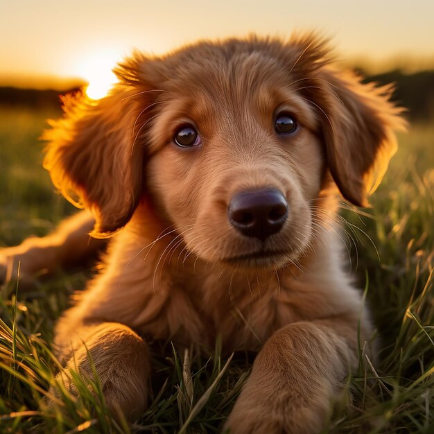 Un chien détendu sur un champ d'herbe