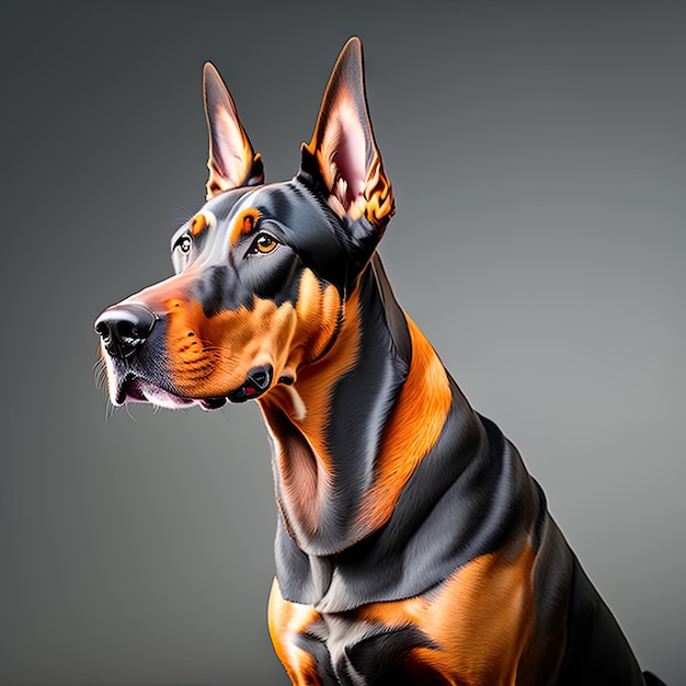 Chien Doberman en colère Chien aboyant isolé sur un fond transparent Portrait de chien Doberman