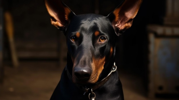 Un chien doberman avec un collier noir