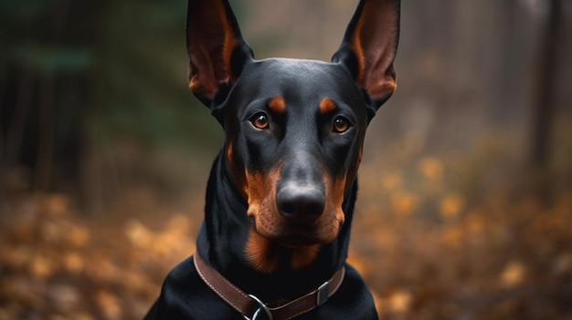 Chien Doberman pinscher dans les bois