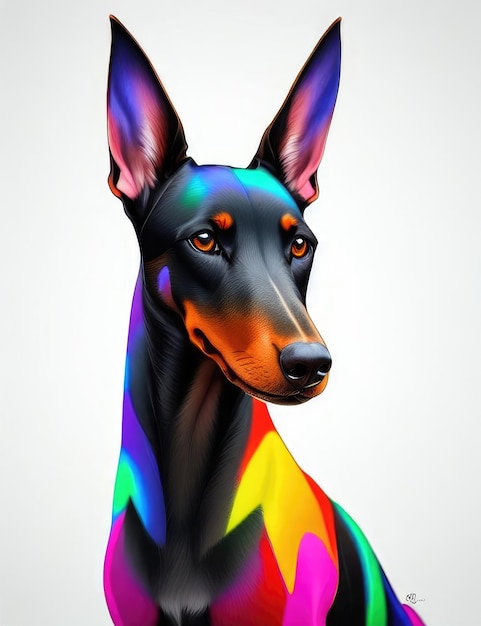 Chien doberman réaliste arc-en-ciel coloré AI générative