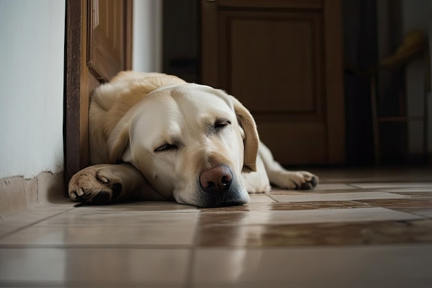 Le chien dort dans la maison