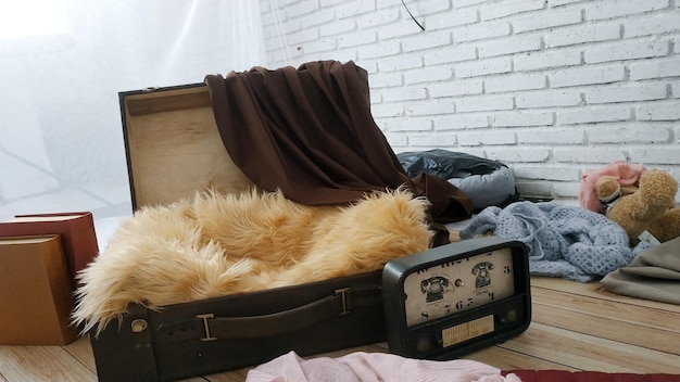 Le chien dort sur le lit à la maison.