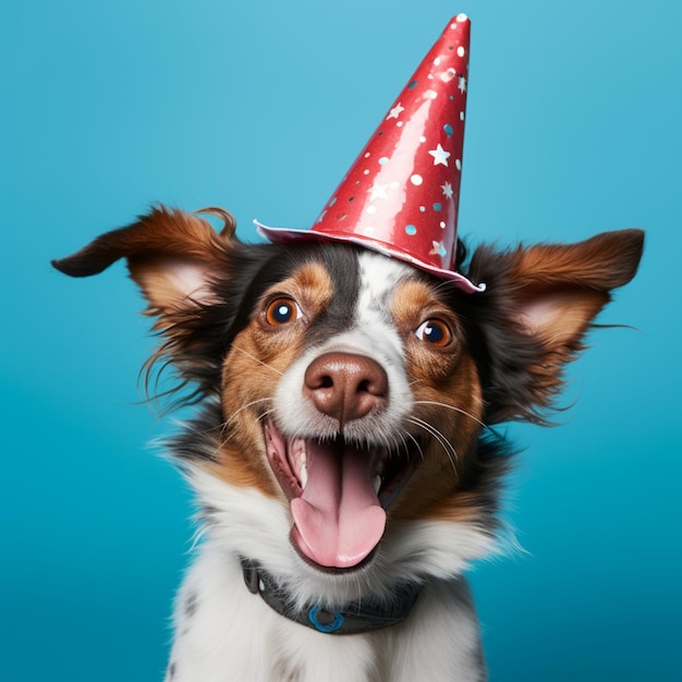 Un chien drôle avec un chapeau sur la tête, un concept de vacances.