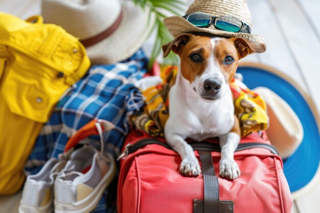 Photo un chien emballant pour les vacances d'été un vacancier voyageur avec une photo cool