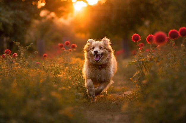 Photo un chien enjoué court heureux à travers le parc