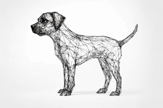 Un chien enveloppé de fil est montré dans un style de croquis.