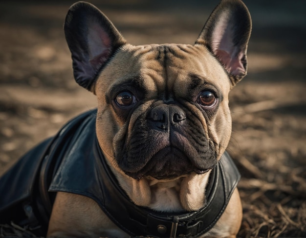 Photo un chien est allongé sur le sol avec une veste sur