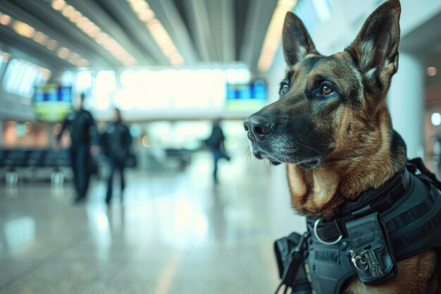 Photo un chien est assis dans un aéroport avec une laisse dessus