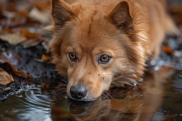 Photo un chien est reflété dans un plan d'eau avec un reflet de lui