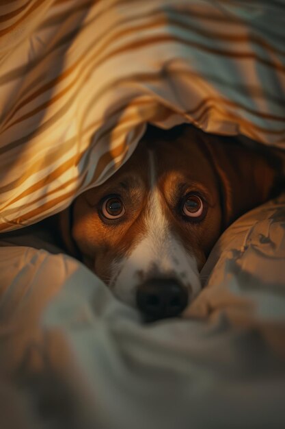 Photo un chien est sous une couverture avec un motif dessus