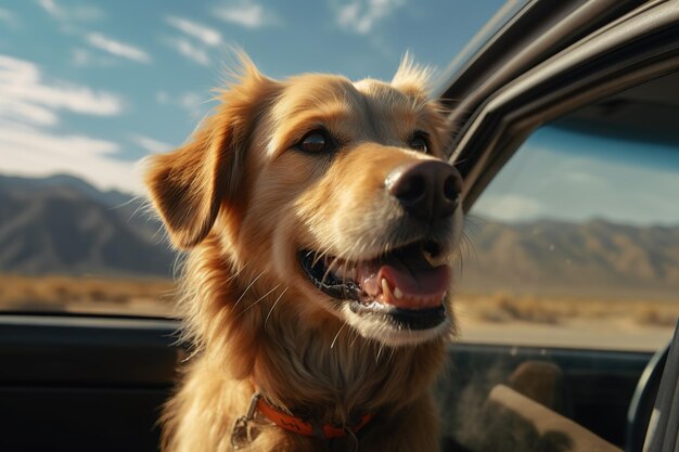 Un chien est vu avec la tête sortant de la fenêtre d'une automobile