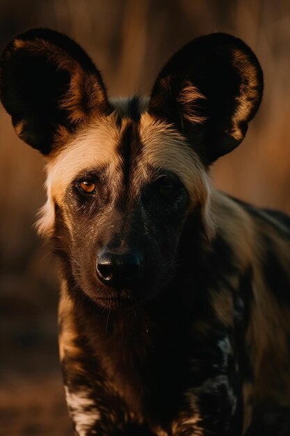 Un chien à l'état sauvage avec un fond jaune