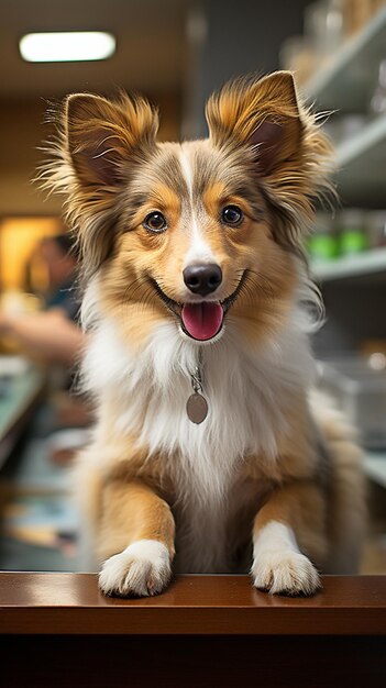 Chien d'examen vétérinaire avec un sourire